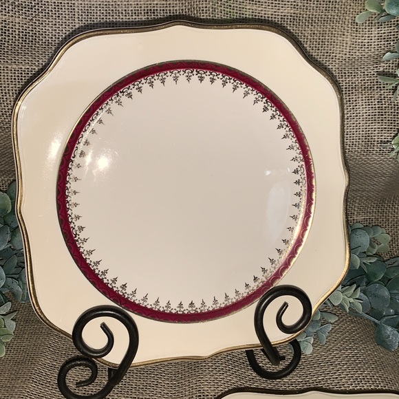 Vintage Eggshell Nautilus, Maroon Band W/Gold by Homer Laughlin Salad Plates - Picture 2 of 6